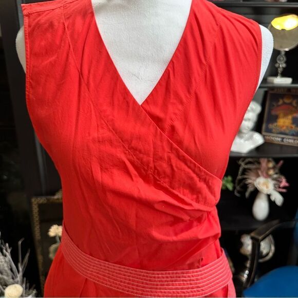 Adolfo Dominguez Red Belted Sleeveless Dress Size 8 - Picture 10 of 12
